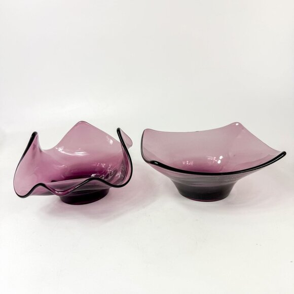 Viking Epic Amethyst Purple Glass Square Bob Bon and handkerchief Bowls - Picture 2 of 7